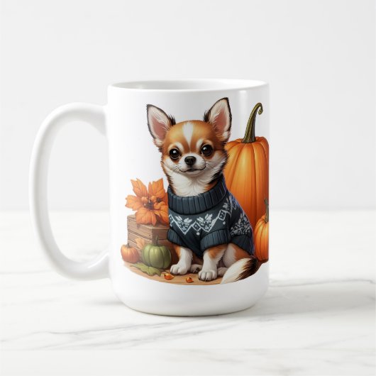 Schattigee Chihuahua in Trui met Pompoenen Koffiemok (Links)