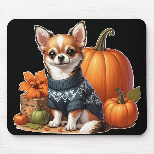 Schattigee Chihuahua in Trui met Pompoenen Muismat (Voorkant)