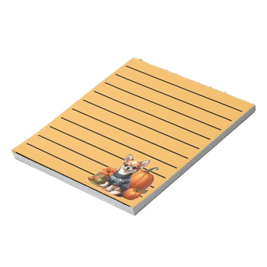 Schattigee Chihuahua in Trui met Pompoenen Notitieblok (Linkerzijde)