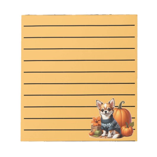 Schattigee Chihuahua in Trui met Pompoenen Notitieblok (Voorkant)