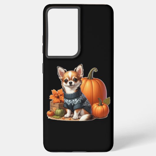 Schattigee Chihuahua in Trui met Pompoenen Samsung Galaxy Hoesje (Achterkant)