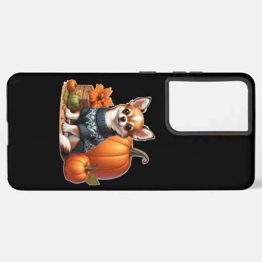 Schattigee Chihuahua in Trui met Pompoenen Samsung Galaxy Hoesje (Linkerkant)