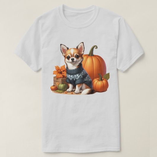 Schattigee Chihuahua in Trui met Pompoenen T-shirt (Design voorkant)