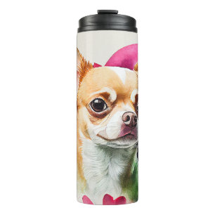 Schattigee Chihuahua met Roze Hart Achtergrond Thermosbeker
