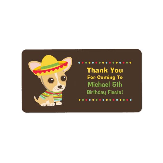 Schattigee Chihuahua Mexicaanse Kinder Fiesta Part Etiket (Voorkant)