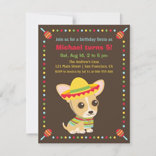 Schattigee Chihuahua Mexican Fiesta Kids Verjaarda Kaart (Voorkant)