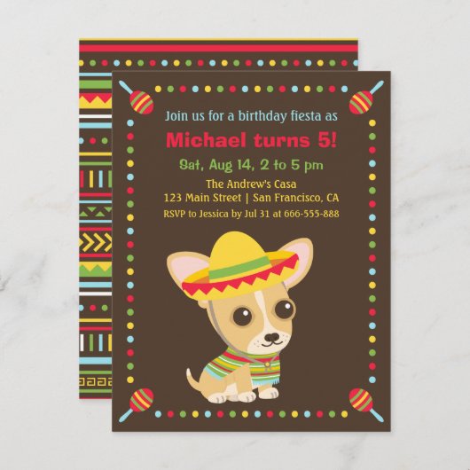 Schattigee Chihuahua Mexican Fiesta Kids Verjaarda Kaart (Voorkant / Achterkant)