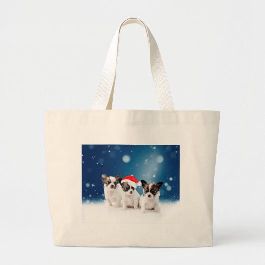 Schattigee Chihuahua Puppies met Santa Hat Christm Grote Tote Bag (Voorkant)