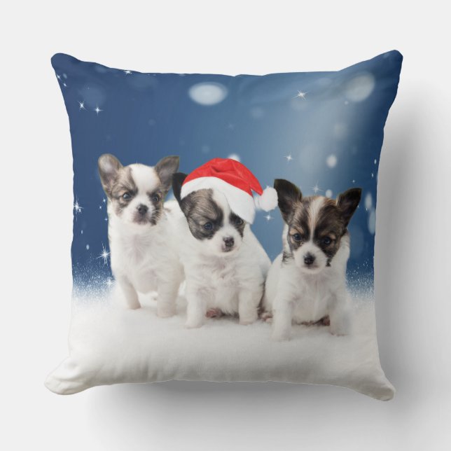 Schattigee Chihuahua Puppies met Santa Hat Christm Kussen (Voorkant)