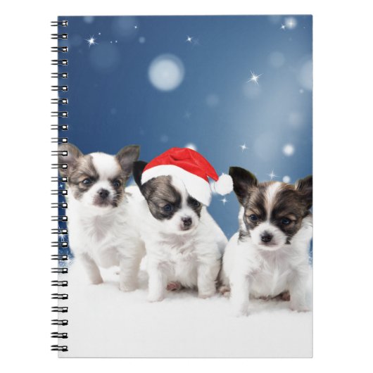 Schattigee Chihuahua Puppies met Santa Hat Christm Notitieboek (Voorkant)