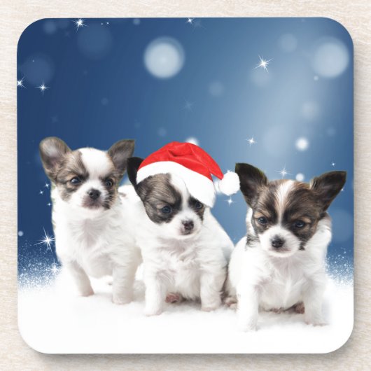 Schattigee Chihuahua Puppies met Santa Hat Christm Onderzetter (Voorkant)