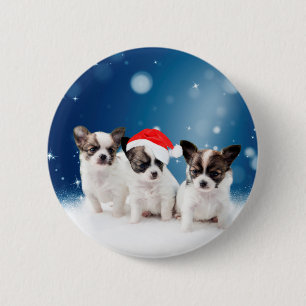 Schattigee Chihuahua Puppies met Santa Hat Christm Ronde Button 5,7 Cm