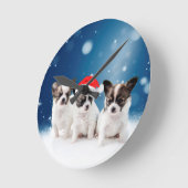 Schattigee Chihuahua Puppies met Santa Hat Christm Ronde Klok (Hoek)