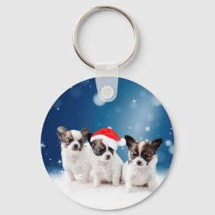 Schattigee Chihuahua Puppies met Santa Hat Christm Sleutelhanger