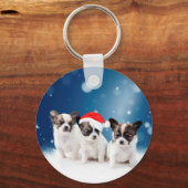 Schattigee Chihuahua Puppies met Santa Hat Christm Sleutelhanger (Voorkant)