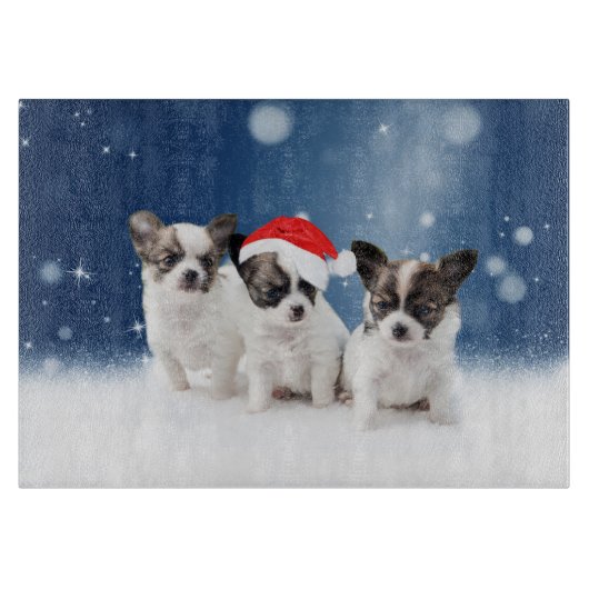 Schattigee Chihuahua Puppies met Santa Hat Christm Snijplank (Voorkant)
