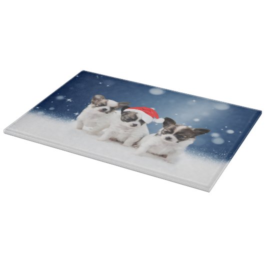 Schattigee Chihuahua Puppies met Santa Hat Christm Snijplank (Hoek)