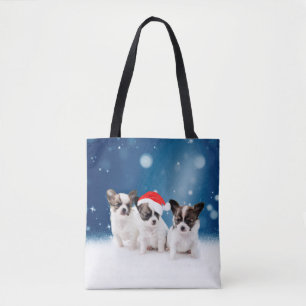 Schattigee Chihuahua Puppies met Santa Hat Christm Tote Bag