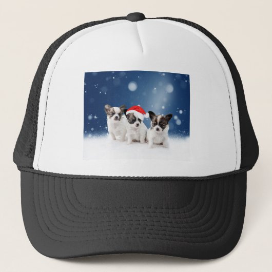 Schattigee Chihuahua Puppies met Santa Hat Christm Trucker Pet (Voorkant)