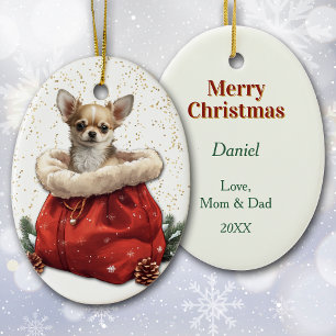 Schattigee Chihuahua Puppy Dog Kerstcadeau Tas Keramisch Ornament