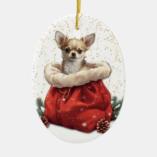 Schattigee Chihuahua Puppy Dog Kerstcadeau Tas Keramisch Ornament (Voorkant)