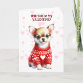 Schattigee Chihuahua Puppy in Trui Valentijn Feestdagen Kaart (Voorkant)