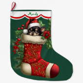 Schattigee Chihuahua Puppy Peeking Grote Kerstsok (Voorkant)