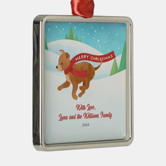 Schattigee Chihuahua Retriever Dog Snow Christmas Metalen Ornament (Rechts)