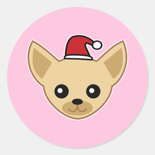 Schattigee Chihuahua Santa Hat Ronde Sticker (Voorkant)
