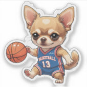 Schattigee Chihuahua Spelen Basketbal Dog Kiss Cut Sticker (Voorkant)
