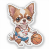 Schattigee Chihuahua Spelen Basketbal Dog Kiss Cut Sticker (Voorkant)