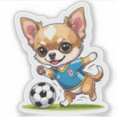 Schattigee Chihuahua Spelen Voetbal Hond Sport Kus Sticker (Voorkant)
