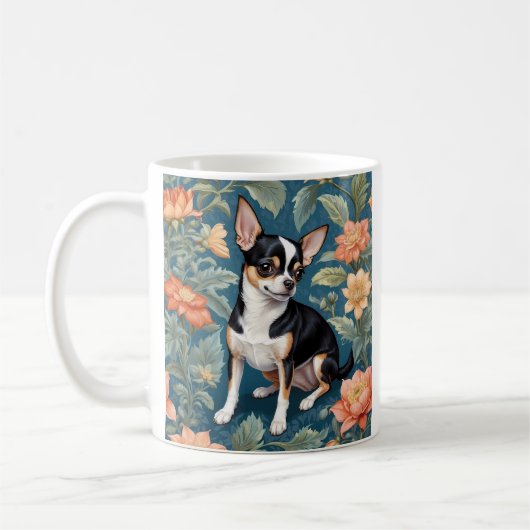 Schattigee Chihuahua William Morris geïnspireerd F Koffiemok (Links)