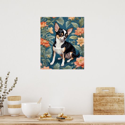 Schattigee Chihuahua William Morris geïnspireerd F Poster (Keuken)