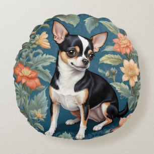 Schattigee Chihuahua William Morris geïnspireerd F Rond Kussen