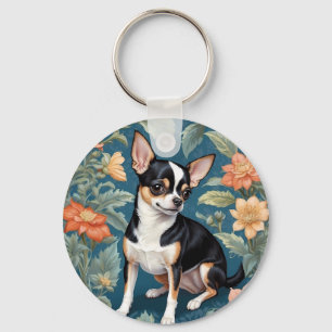 Schattigee Chihuahua William Morris geïnspireerd F Sleutelhanger