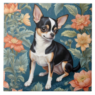 Schattigee Chihuahua William Morris geïnspireerd F Tegeltje