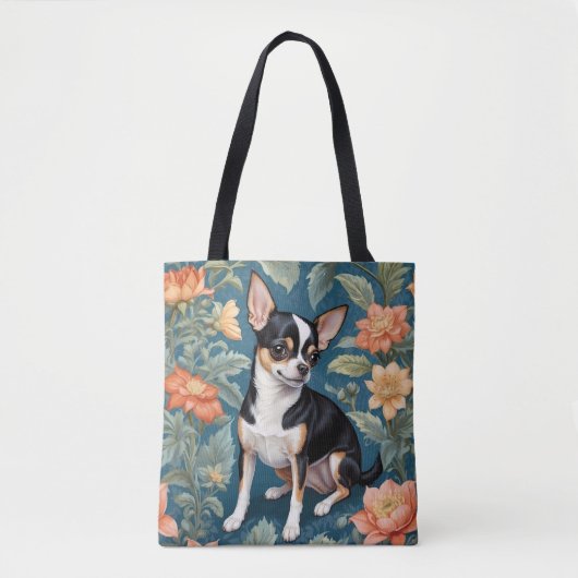 Schattigee Chihuahua William Morris geïnspireerd F Tote Bag (Voorkant)