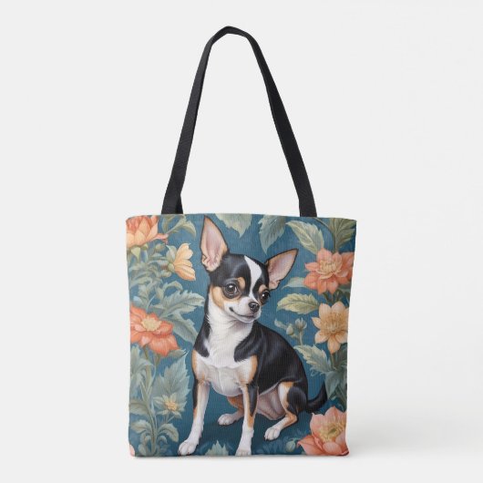 Schattigee Chihuahua William Morris geïnspireerd F Tote Bag (Achterkant)