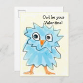 Schattigee Childish Blue Waterverf Uil Valentijnsd Briefkaart (Voorkant / Achterkant)