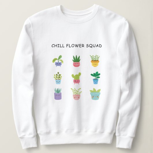 Schattigee chill flower karakters trui (Design voorkant)