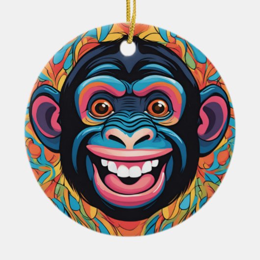 Schattigee chimpansee lacht keramisch ornament (Voorkant)