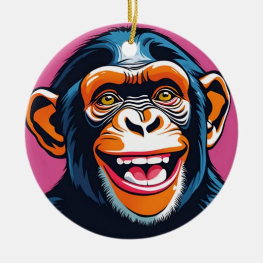 Schattigee chimpansee lacht keramisch ornament (Voorkant)