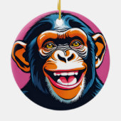 Schattigee chimpansee lacht keramisch ornament (Achterkant)