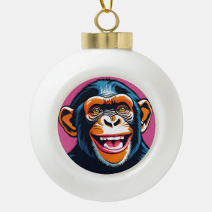 Schattigee chimpansee lacht keramische bal ornament