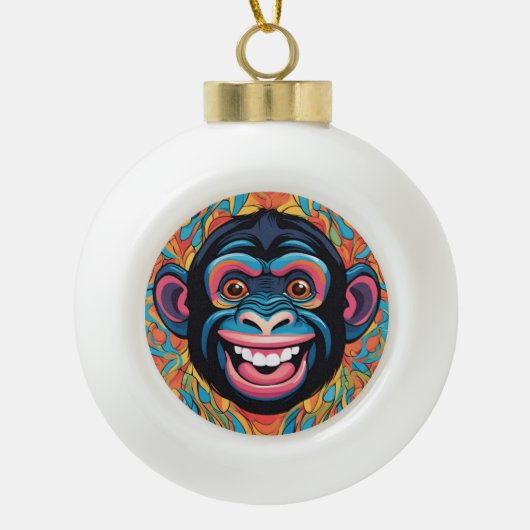 Schattigee chimpansee lacht keramische bal ornament (Voorkant)