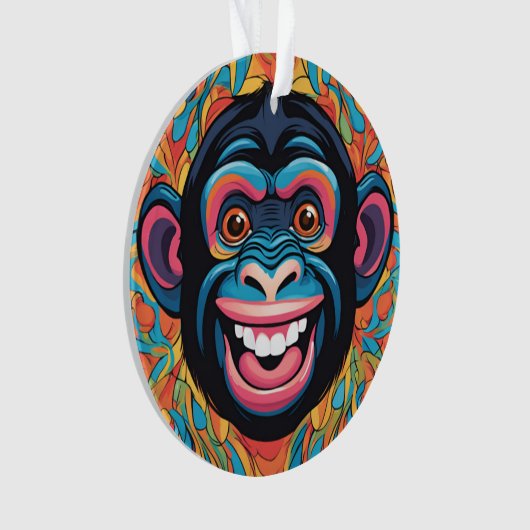 Schattigee chimpansee lacht ornament (voorkant)
