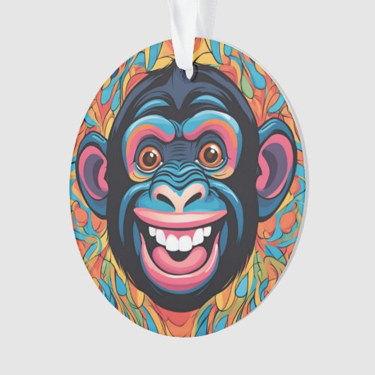 Schattigee chimpansee lacht ornament (voorkant)