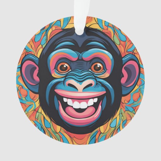 Schattigee chimpansee lacht ornament (voorkant)