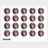 Schattigee chimpansee lacht ronde sticker (Vel)